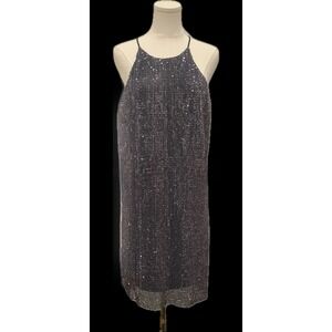 H Halston Sequin Sparkly Mini Dress‎ 6 Gunmetal Event Party Wedding